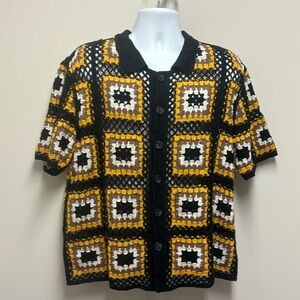 NWT Men MORSECODE Knitted Crochet Squares Sweater Button Shirt MCQ1002 SZ L